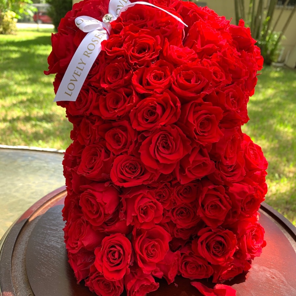 Teddy Bear Red Preserved Roses